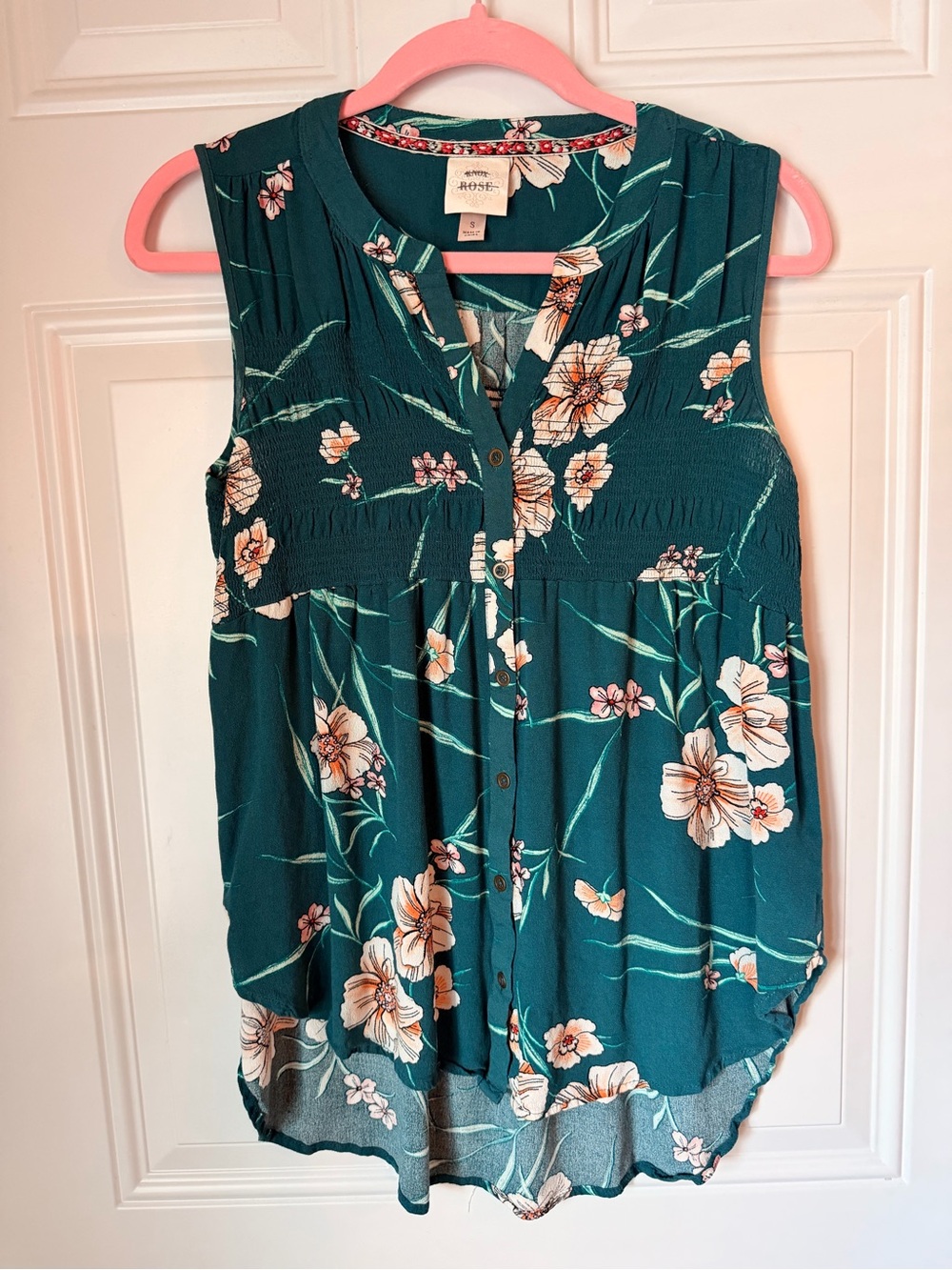Knox Rose Teal Floral Button-Front Sleeveless Camisole